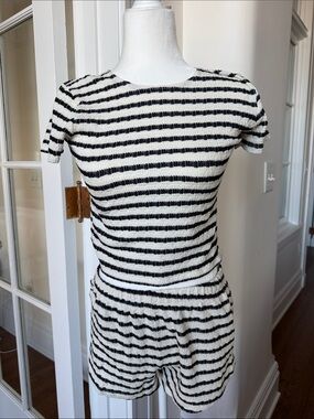 Le Bop Black & White Striped Short Sleeve Dress by